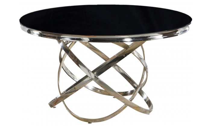 Table de salle à manger rond ultra design en acier inoxydable gold et plateau au choix CALIMERA