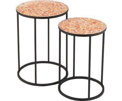 Set De 2 Tables Gigognes Eclat Mosaique Metal/Verre Noir/Orange