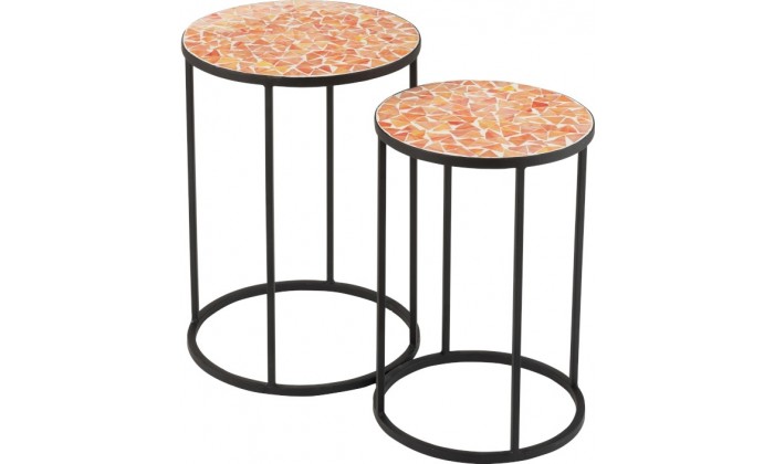 Set De 2 Tables Gigognes Eclat Mosaique Metal/Verre Noir/Orange