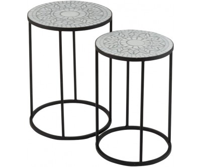 Set De 2 Tables Gigognes Eclat Mosaique Metal/Verre Noir/Orange