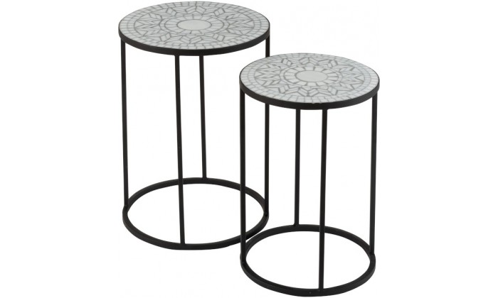 Set De 2 Tables Gigognes Eclat Mosaique Metal/Verre Noir/Orange