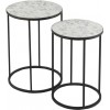 Set De 2 Tables Gigognes Etoile Mosaique Metal/Verre Noir/Blanc