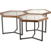 Set De 3 Tables D'appoint Hexagone Verre/Bois Marron