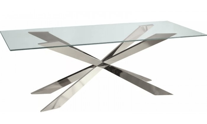 Table basse design acier inoxydable silver plateau avec marbre ou en verre ALVINA