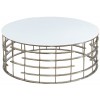 Table basse design acier inoxydable silver rond plateau avec marbre ou en verre au choix REFLUX