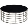 Table basse design acier inoxydable silver rond plateau avec marbre ou en verre au choix REFLUX