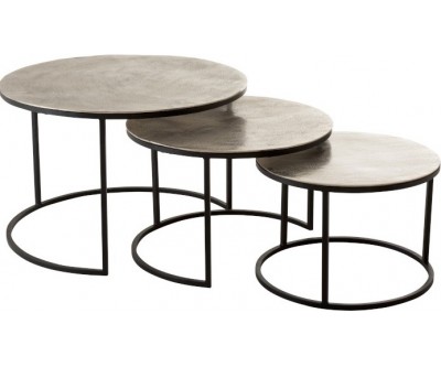 Set De 3 Table Gigogne Ronde Oxidize Aluminium/Metal Antique Noir/Vert