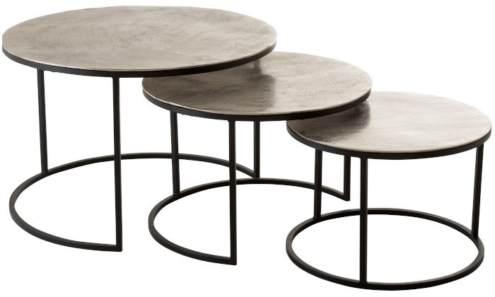 Set De 3 Table Gigogne Ronde Oxidize Aluminium/Metal Antique Noir/Vert