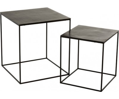 Set De 2 Table Gigogne Carree Oxidize Aluminium/Metal Antique Noir/Vert