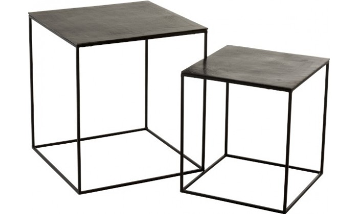 Set De 2 Table Gigogne Carree Oxidize Aluminium/Metal Antique Noir/Vert