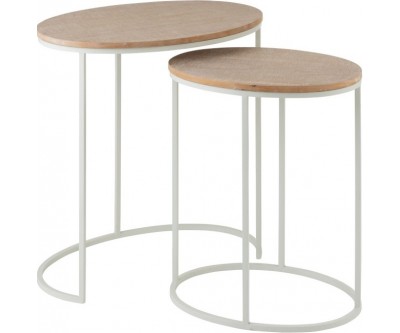 Set De 2 Table Gigogne Ovale Metal/Mdf Blanc/Naturel