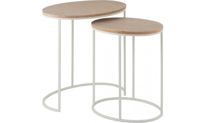 Set De 2 Table Gigogne Ovale Metal/Mdf Blanc/Naturel