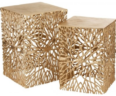 Set De 2 Table Gigogne Ovale Metal/Mdf Blanc/Naturel