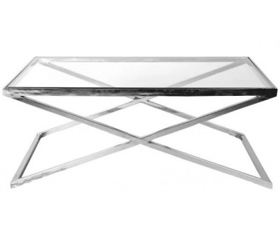 Table basse design carrée 130cm inoxydable silver plateau au choix KEXIS