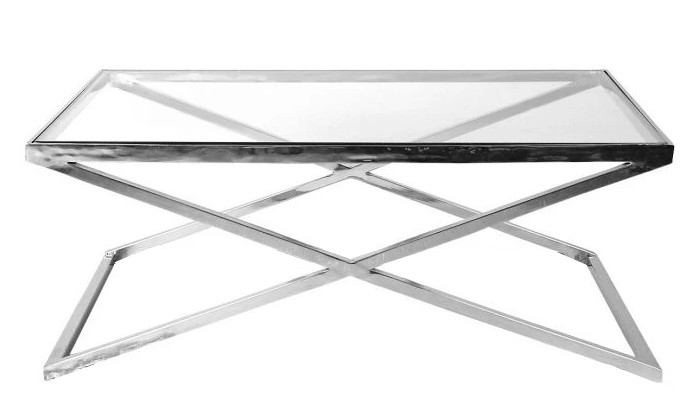 Table basse design carrée 130cm inoxydable silver plateau au choix KEXIS