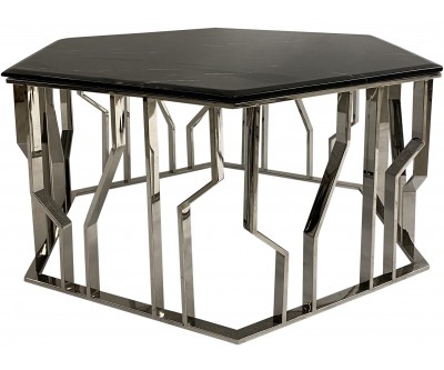 Table basse design acier inoxydable silver rond plateau avec marbre ou en verre au choix REFLUX