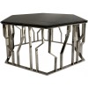 Table basse design acier inoxydable silver rond plateau avec marbre ou en verre au choix REFLUX