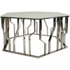 Table basse design acier inoxydable silver rond plateau avec marbre ou en verre au choix REFLUX