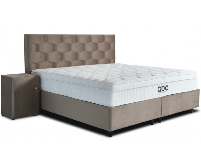 Lit box literie boxspring avec rangement complete beige BOSSE