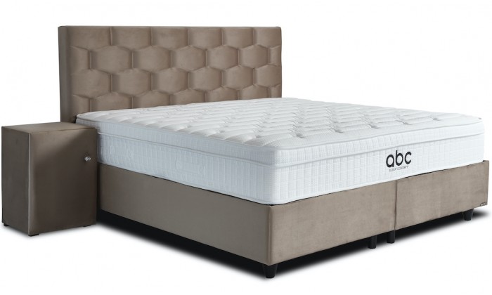 Lit box literie boxspring avec rangement complete beige BOSSE