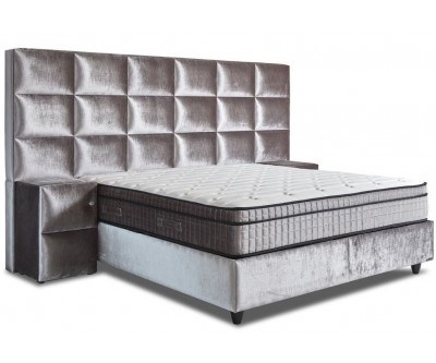 Lit box literie boxspring avec rangement complete  silver VERONIQUE