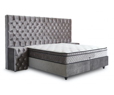 Lit box literie boxspring avec rangement et matelas silver MARIELLA