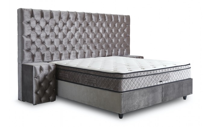 Lit box literie boxspring avec rangement et matelas silver MARIELLA