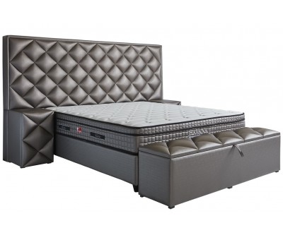 Lit box literie boxspring avec rangement et matelas bronz HEDDY