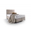 Lit box literie boxspring avecmatelas et rangement complete en tissu beige Golden PRIME