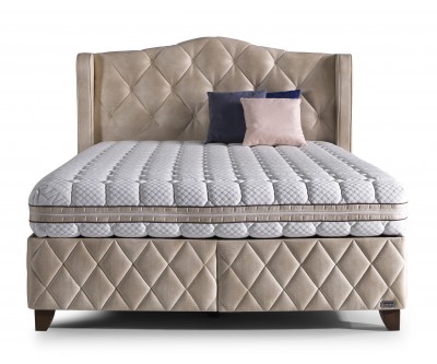 Lit box literie boxspring avec rangement complete beige KONING