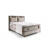 Lit box literie boxspring avec matelas et rangement complete en tissu brun Magnasand THERAPY