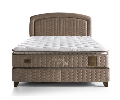 Lit box literie boxspring avec matelas et rangement complete en tissu brun Kapok LIFE