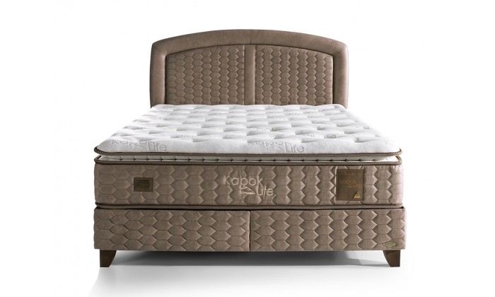 Lit box literie boxspring avec matelas et rangement complete en tissu brun Kapok LIFE