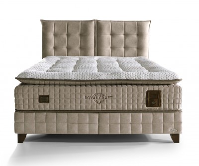 Lit box literie boxspring avec matelas et rangement complete en tissu brun Royal CRAFT