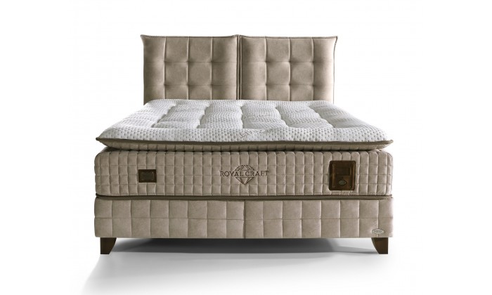 Lit box literie boxspring avec matelas et rangement complete en tissu brun Royal CRAFT