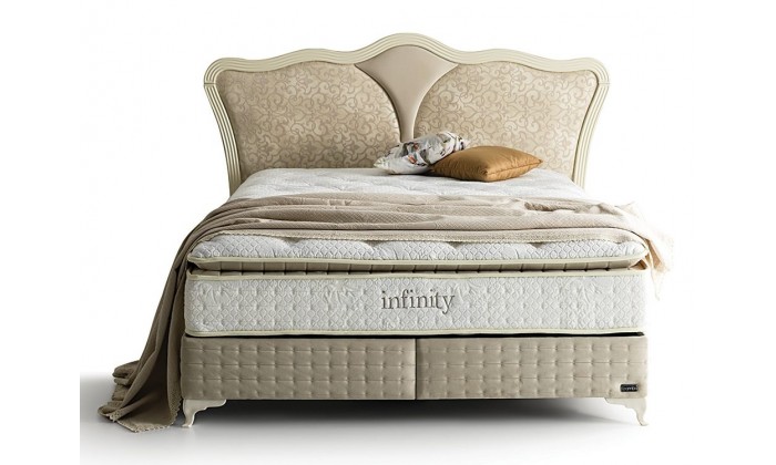 Lit box literie boxspring avec matelas et rangement complete en tissu cream Infinity