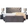 Lit box literie boxspring avec matelas pocket et coffre rangement complete en tissu beige MILAN