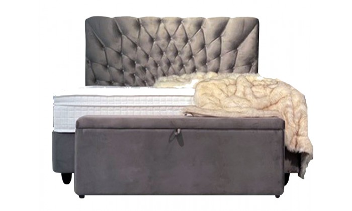 Lit box literie boxspring avec matelas pocket et coffre rangement complete en tissu beige MILAN