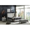 Lit box literie boxspring avec matelas et rangement complete en tissu gris CARRERO