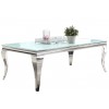 Table basse design acier inoxydable silver plateau avec marbre ou en verre POLO