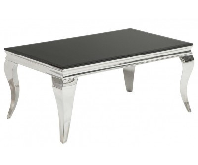 Table basse design acier inoxydable silver plateau avec marbre ou en verre POLO