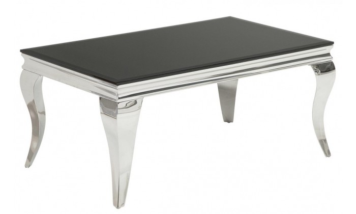 Table basse design acier inoxydable silver plateau avec marbre ou en verre POLO