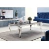 Table basse design acier inoxydable silver plateau avec marbre ou en verre POLO