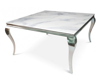 Table basse design acier inoxydable silver plateau avec marbre ou en verre POLO