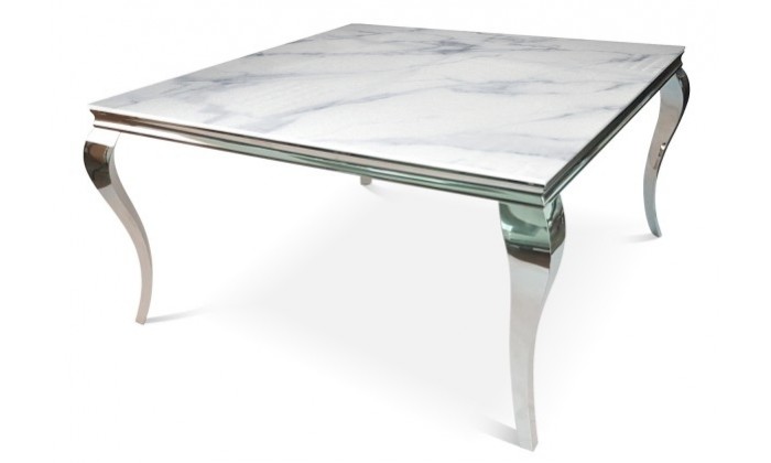 Table basse design acier inoxydable silver plateau avec marbre ou en verre POLO