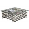 Table basse design acier inoxydable silver plateau marbre ou en verre au choix FAVORI