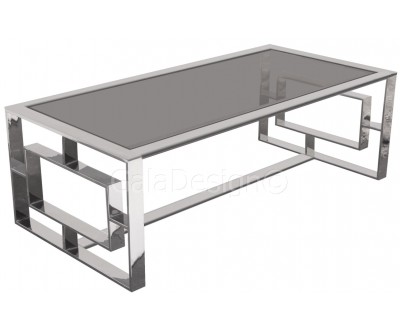 Table basse design acier inoxydable silver plateau en verre rectangulaire HUGOS