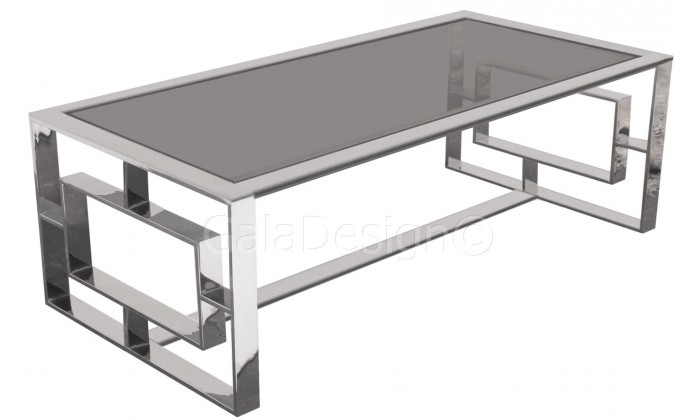 Table basse design acier inoxydable silver plateau en verre rectangulaire HUGOS