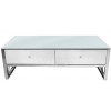 Table basse design avec 2 tiroirs acier inoxydable silver plateau en verre ou marbre rectangulaire ADOS