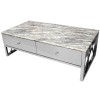 Table basse design avec 2 tiroirs acier inoxydable silver plateau en verre ou marbre rectangulaire ADOS